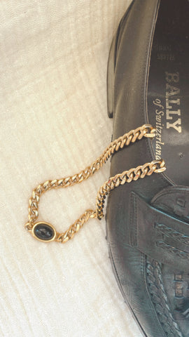 Vintage Gold Chain Necklace Black Stone