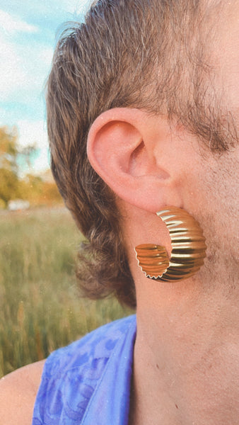 Large Gold Textured Hoop Earrings