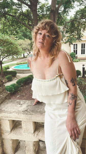 Vintage Tiered Cream Peasant Dress