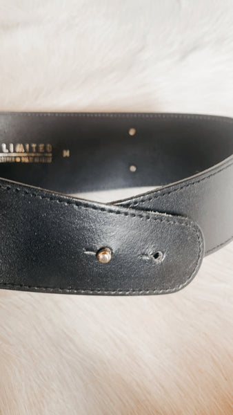 'The Limited' Black Leather Belt with Gold Chains