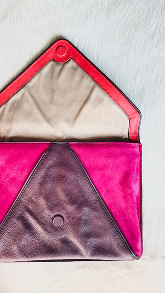 Leather / Pony Pink Bold Clutch
