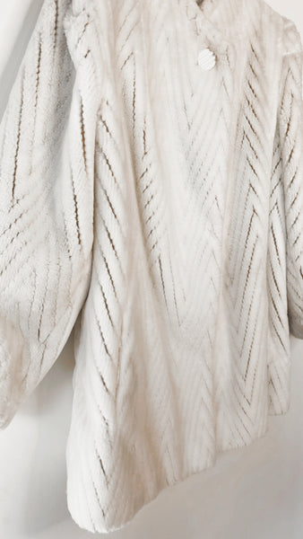 Vintage Herringbone Faux Fur Coat