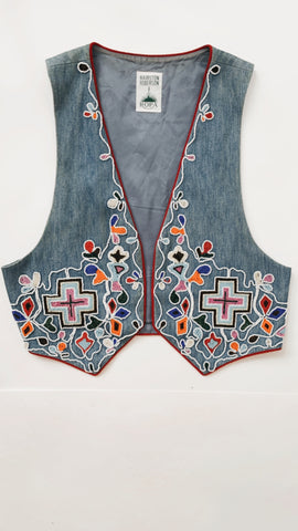 Vintage Beaded Denim Vest