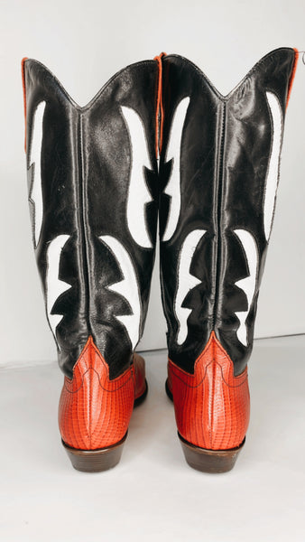 Vintage Red and Black Leather Cowboy Boots 10
