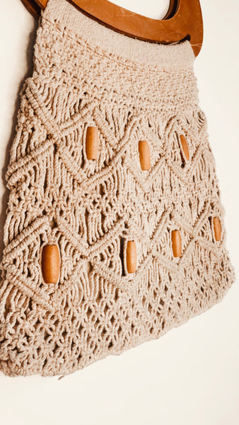 Macrame Purse with Wooden Detail