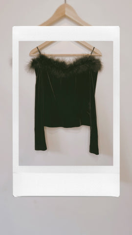 Velvet and Feather Off Shoulder Top