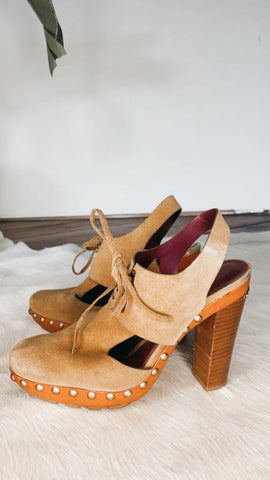 Coach Suede Wooden Stud Platforms 9.5