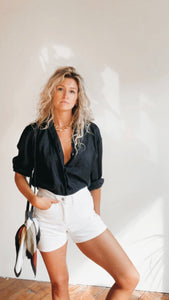 High Rise White Denim Shorts