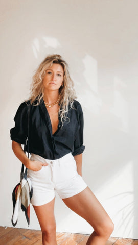 High Rise White Denim Shorts