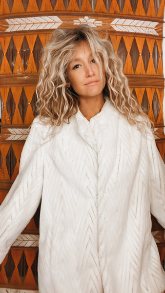 Vintage Herringbone Faux Fur Coat