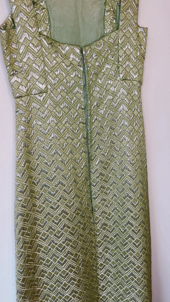 Quilted Green and Metallic Maxi Dress