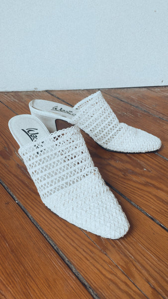 White Woven Mules 9