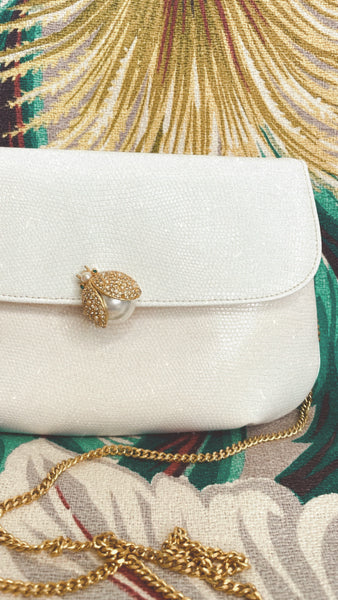 Morris Moskowitz White Leather Bumble Bee Purse