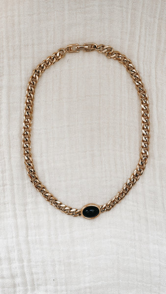 Vintage Gold Chain Necklace Black Stone