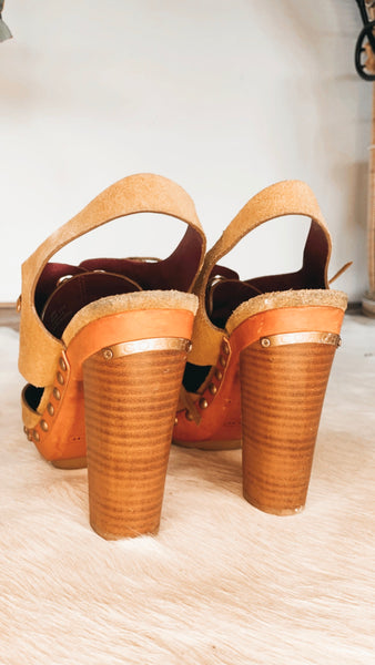 Coach Suede Wooden Stud Platforms 9.5