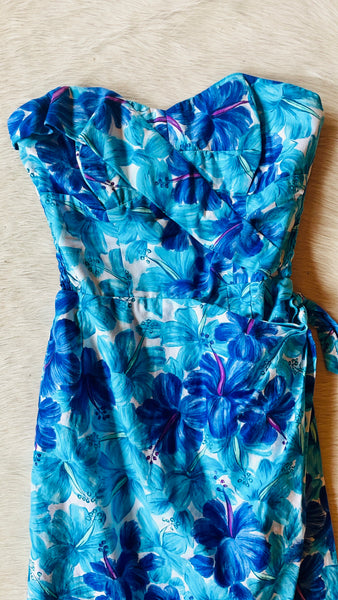 Vintage Strapless Hawaiian Dress