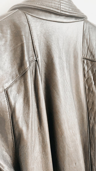Vintage 80s Long Black Leather Coat