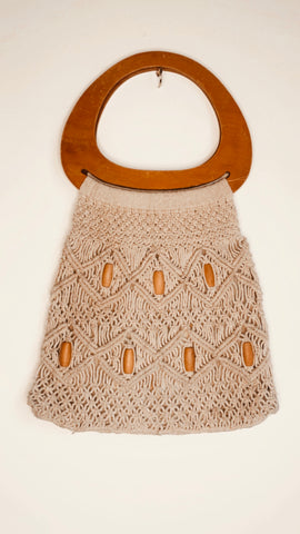 Macrame Purse with Wooden Detail
