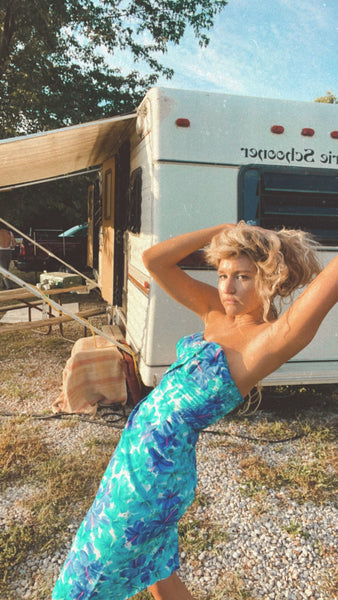 Vintage Strapless Hawaiian Dress