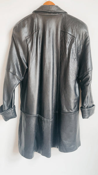 Vintage 80s Long Black Leather Coat