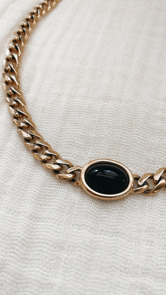 Vintage Gold Chain Necklace Black Stone