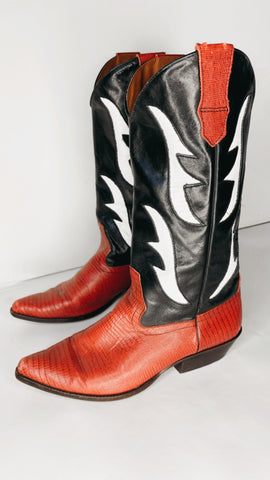 Vintage Red and Black Leather Cowboy Boots 10