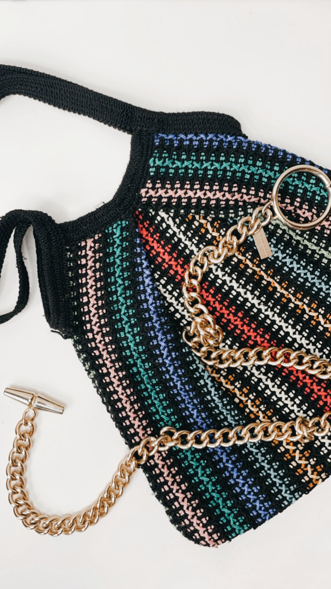 Vintage rainbow crochet tote bag