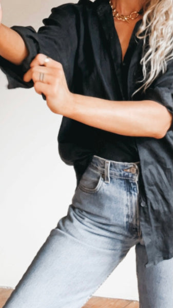 Black Linen Button Up