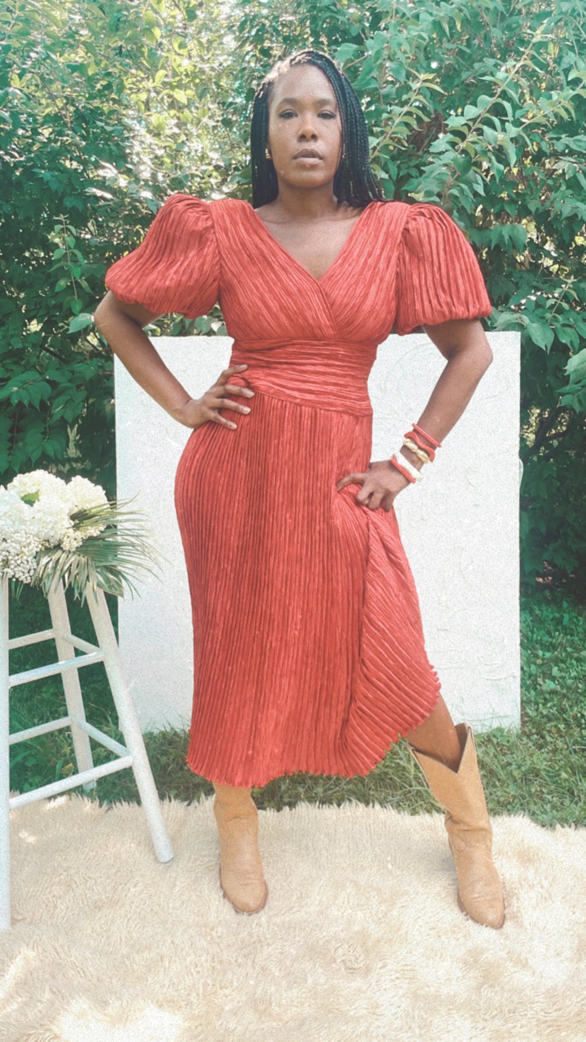 red plisse dress Catherine Red Asymmetrical Pleated Long-Sleeve Maxi Dress (Final Sale), M / Red