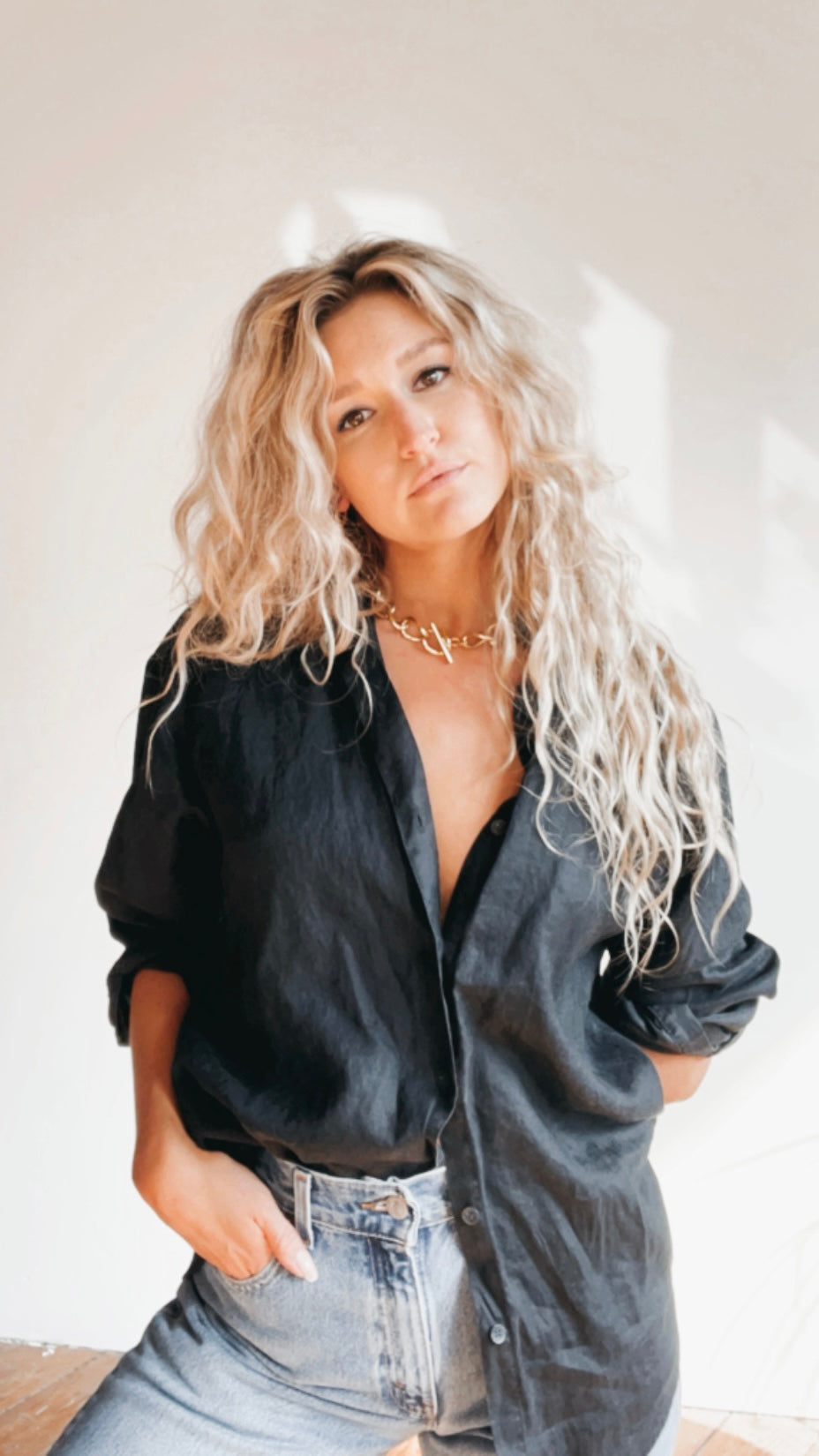 Black Linen Button Up