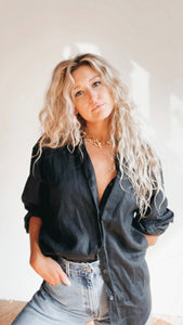 Black Linen Button Up