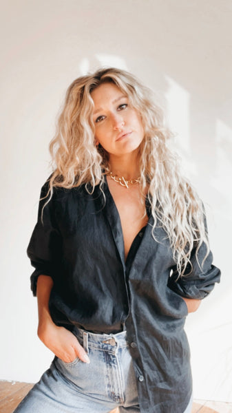Black Linen Button Up