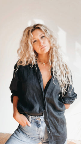 Black Linen Button Up