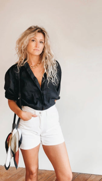 High Rise White Denim Shorts