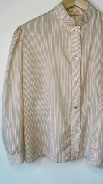 Vintage Silk Peach Striped Button Up Blouse XS