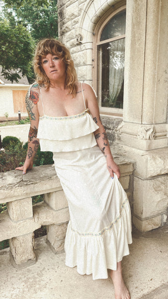 Vintage Tiered Cream Peasant Dress