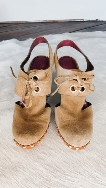 Coach Suede Wooden Stud Platforms 9.5