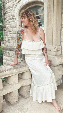 Vintage Tiered Cream Peasant Dress