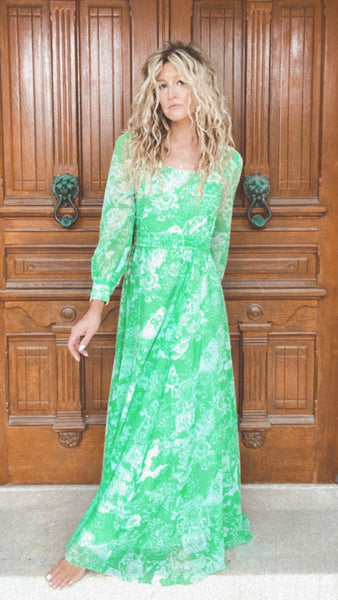Vintage Green Tapestry Maxi Dress