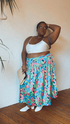 Silk Floral Pleated Skirt