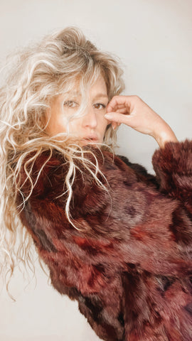 Vintage Burgundy Rabbit Fur Jacket