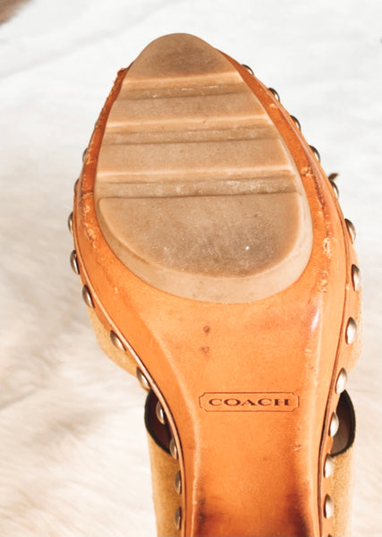 Coach Suede Wooden Stud Platforms 9.5