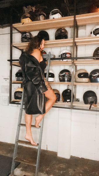 Vintage 80s Long Black Leather Coat