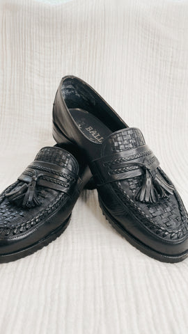 Bally of Switzerland Black Leather Tassel Loafer 10