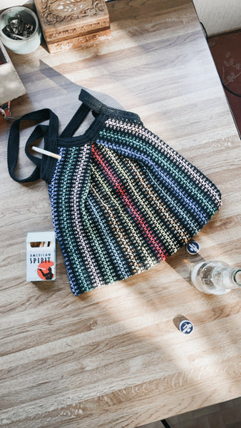 Vintage rainbow crochet tote bag