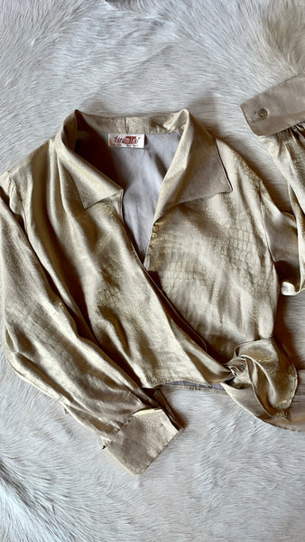 Vintage gold metallic wrap top