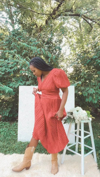 Mary McFadden Couture Red Plisse Dress RARE