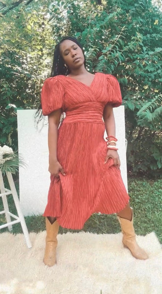 Mary McFadden Couture Red Plisse Dress RARE