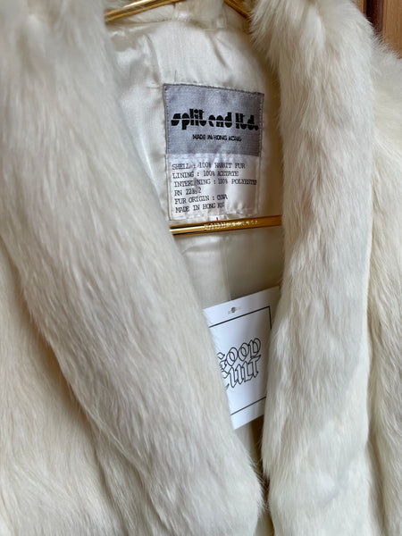 'Split End' Vintage White Rabbit Fur Jacket