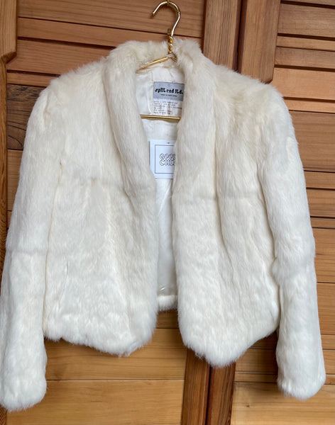 'Split End' Vintage White Rabbit Fur Jacket